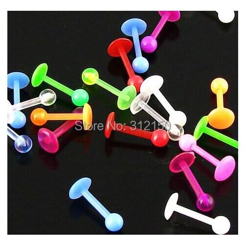 10pcs 1.2x8x3mm Free Shipping Flexible Spike Lip Ring pure Color Lip Rings, Soft Spike Ball labret Rings Body Piercing Jewelry