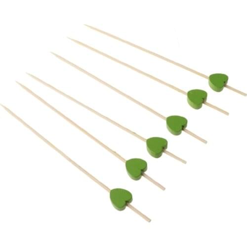 100Pcs 12cm Disposable Bamboo Heart Skewers Fruit Dessert Cake Sign Cocktail Picks Cute Food Sticks Buffet Cupcake Toppers Party