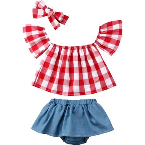 3PCS Toddler Kids Baby Girls Clothing Summer T-shirt Tops Short Sleeve Short Headbands Outfits Clothes Set Girl 0-3T