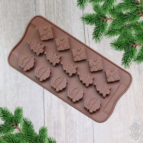 3 Kinds Of Christmas Chocolate Cookie Mold Praline Biscuit Silicone Baking Tool Mold Jelly Pudding Cake Ice Mold