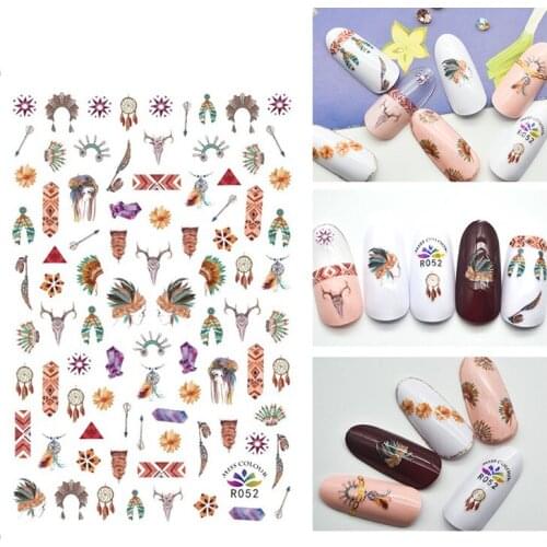 3D Nail Sticker Autumn Fashion Small Compact Adhesive Stickers Feather Shofar Stripe Stickers for Manicure Nail Art Decoration