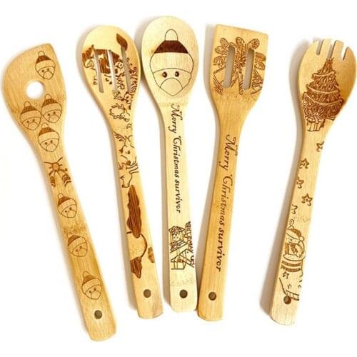 5Pcs Cooking Spoon Thick Heat-resistant Bamboo Nonstick Cooking Shovel Set for Kitchen