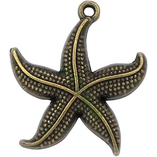 50pcs-Antique Bronze Tone Starfish Charms Pendant,DIY For Bracelet Necklace 26x23mm