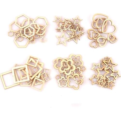 50Pcs Star heart Square pattern natural Wooden Scrapbooking Craft for Embellishments Handmade Diy handicraft Decor mt2589