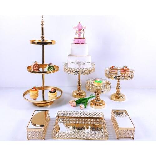 6-10Crystal Metal Cake Stand Set Acrylic Mirror Cupcake Decorations Dessert Pedestal Wedding Party Display Tray