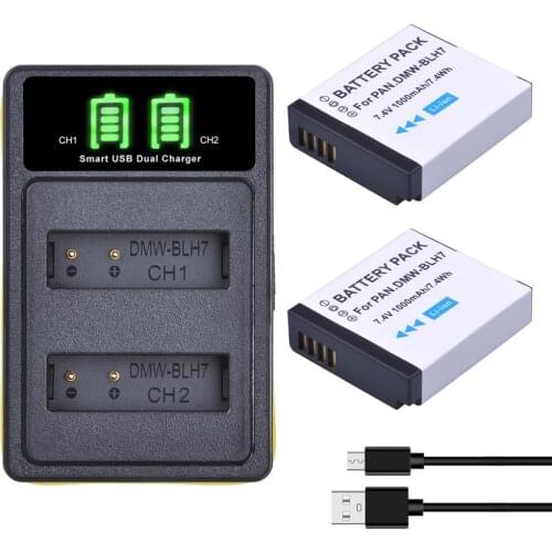 DMW-BLH7 Battery and Charger for Panasonic DMW-BLH7, DMW-BLH7E, DMW-BLH7PP and for Panasonic Lumix DC-GX850, DMC-GM1, DMC-GF7