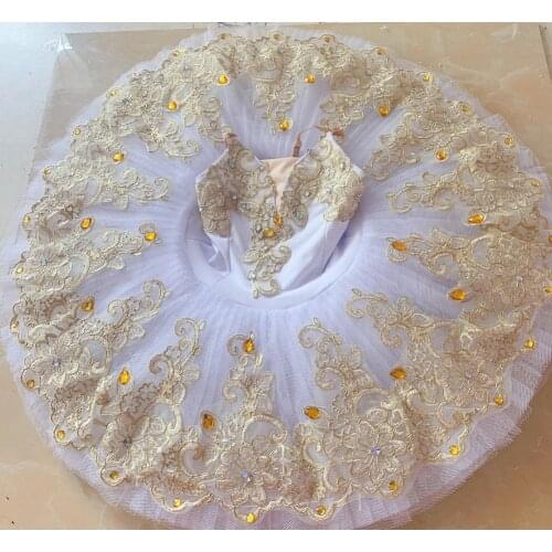 White Professional Ballerina Ballet Tutu For Child Kids Girls Women Adults Gold Lace Ballet Costumes Girls Ballerina Party Dress