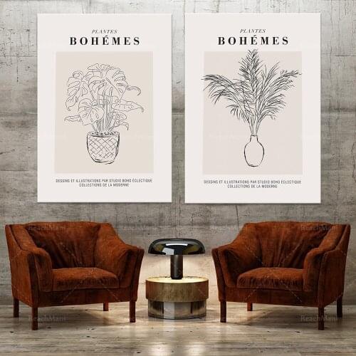 Bohemian Plants-Bohemian Plants-Abstract Plant Monstera Poster-Pampas Grass Poster Modern Wall Art-Typographic Poster-Minimalist