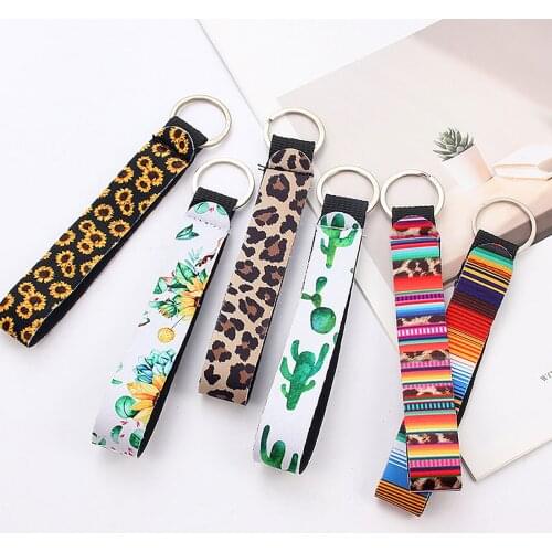 1PC Fabric Flower Series Keychain Accessories Black & Yellow Rectangle Sunflower Strip Keyring Birthday Gift 25cm x 1.7cm