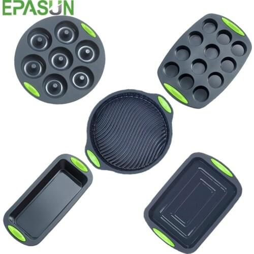 EPASUN 5pcs Silicone Bakeware Set Food Grade Silicone Cake Mold Loaf Pan Toast Form Muffin Donut Baking Cake Tray Cake Tool