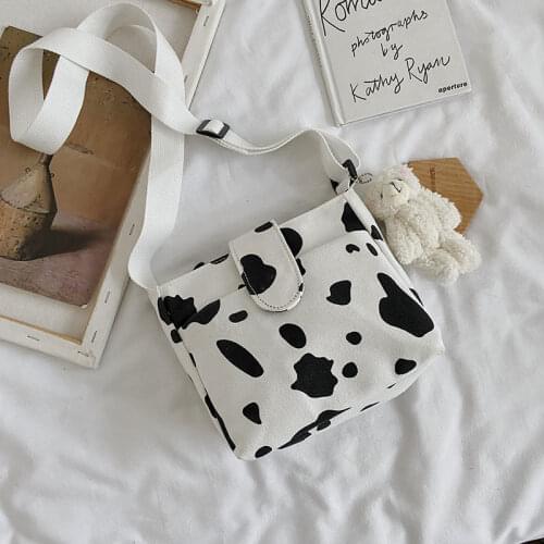 HOUZHOU Crossbody Bags Women Shoulder Bag Canvas Cow Print Harajuku Handbag Lolita Japanese Kawaii Travel Clutches 2021