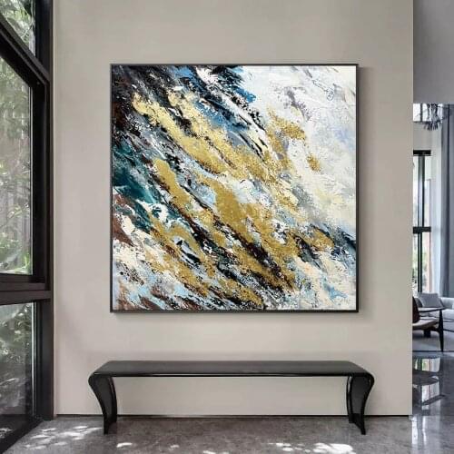 Art July abstract hand-painted oil painting living room bedroom dining room decorative painting golden gold foil mural