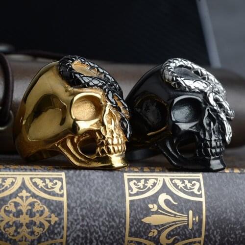 Personality Stainless Steel Punk Style Women Mens Cool Snake Skull Finger Ring Hip Hop Animal Jewelry Party Gifts Drop Shipping