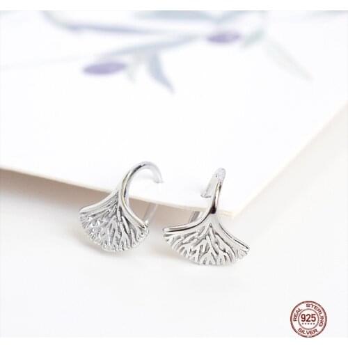 LKO New Ginkgo Leaf S925 Sterling Silver Creative Personality Charm Stud Earrings For Woman Fashion Jewelry Accessories