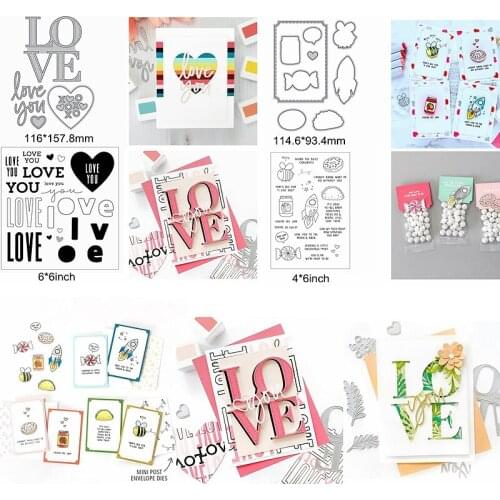 Love You Letter Words Alphabet Candy Rocket Cake Pie Sentence Metal Cutting Dies Match Clear Silicone Stamps Scrapbook Cards Hot