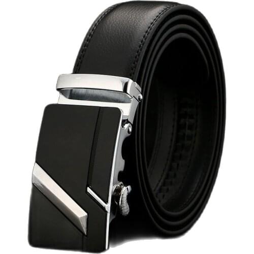 Men Automatic Buckle Genuine Leather Belt Male Dress Ratchet Cowhide Belts