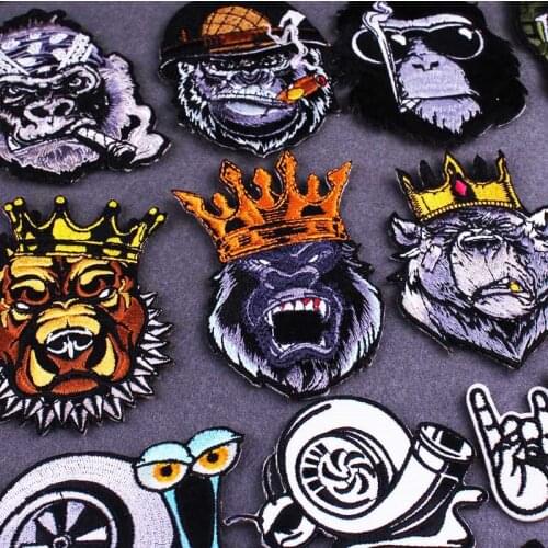 Smoking Orangutan Iron On Patches For Clothes Punk Patch Biker Stripes DIY Snails Embroidered Patches On Clothes Applique Decor