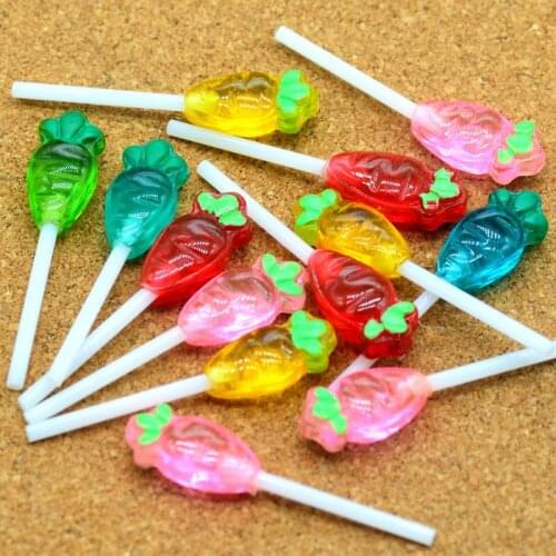 New Sale Mixed Carrot Lollipop Cabochons,Party Cake Decoration Toppers,Dollhouse Miniatures 10X48mm