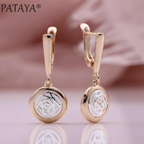 PATAYA New Two-color Round Hollow Metal Earrings 585 Rose Gold Long Dangle Earrings Women Gift Creative Bohemian Fashion Jewelry