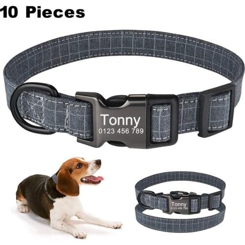 Personalized Dog Collar Custom Engraved Puppy ID Name Tag Buckle Gray Collar Small Medium Large S-L Pet Collars 10 Pieces