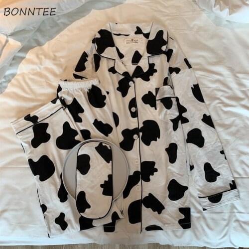 Pajama Sets Chic Korean Trendy Cow-print Couples Casual Soft Fall Ladies Sleepwear Cute Unisex Ins Sweet Popular Womens Homewear
