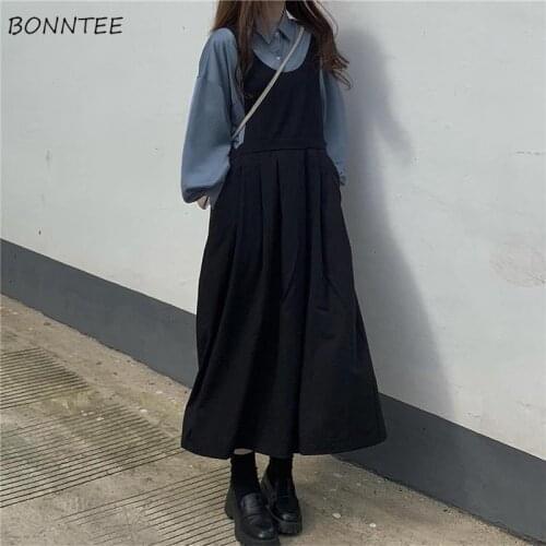 Sleeveless Dress Women Korean Black Sexy Female Long Dresses Chic All-match Newly Simple Temperament Elegant Pure Teenagers Ins