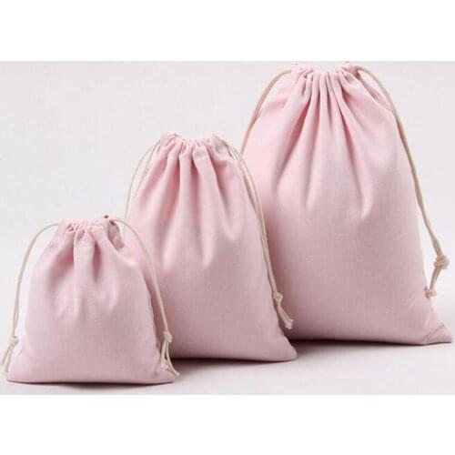 Roze Canvas Trekkoord Tassen Katoen Opbergzakken Wasserij Favor Houder Mode-sieraden Zakjes Gift Bags