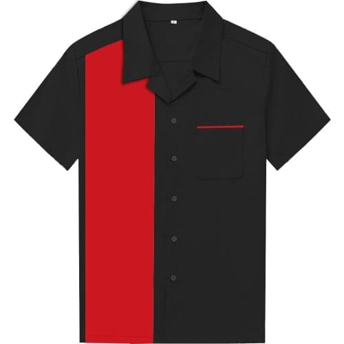 1950s Rockabilly Style Men Shirt New Black With Off White Panels Original Design Bowling Shirts Party Prom Clothes US size