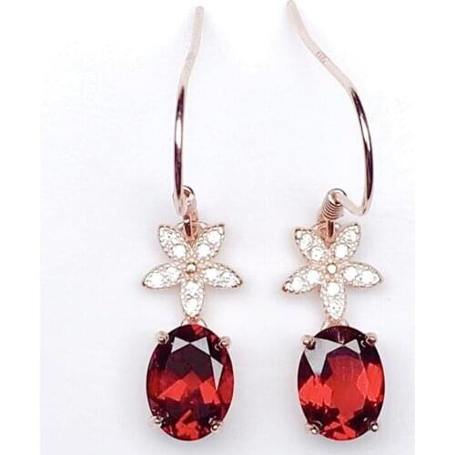 Natural real red garnet flower drop earring Per jewelry 6*8mm 1.6ct*2pcs gemstone 925 sterling silver Fine jewelry X21828