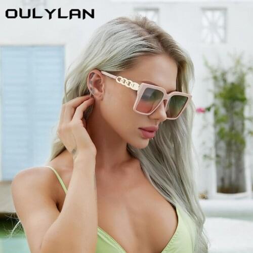 Oulylan Luxury Brand Square Sunglasses Women 2021 Vintage Oversized Eyewear Shades for Ladies Blue Pink Gradient Sun Glasses