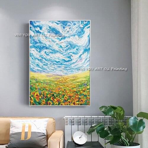 Handmade Modern Sunflower Oil Painting Landscape Posters Wall Art Canvas Flowers Pictures For Living Room Cuadros Home Decor