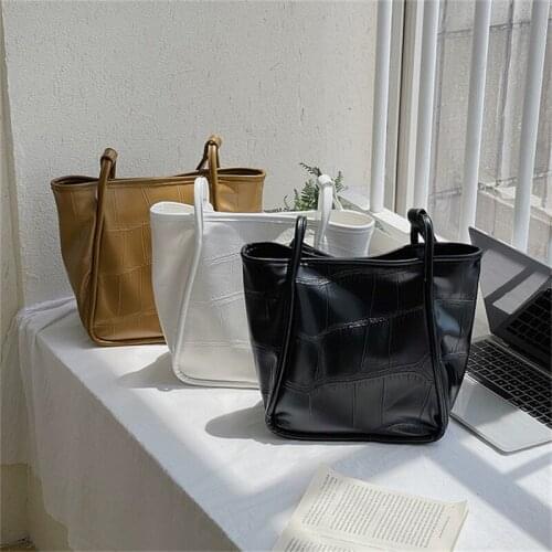 Shoulder Bag Handbag Korean Women Fashion Large Capacity Solid Color All-match Stone Pattern Tote Bag