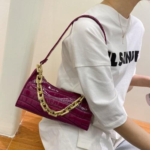Handbags Fashion Design Girls Shoulder Bags Retro Alligator Pattern Pu Leather Women Underarm Bag Solid Color Ladies Baguette