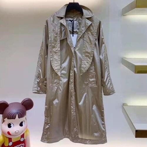 Spring Autumn Elegant Long Women Trench Sun Protection Clothing Lace Up Waist Casual Solid V Neck Overcoat Windbreaker Female