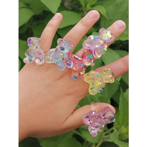 VG 6YM 2021 Summer New Transparent Bear Ring, Female Childlike Cute Cartoon Acrylic Wild Bear Ring, Daily Jewelry Wholesale