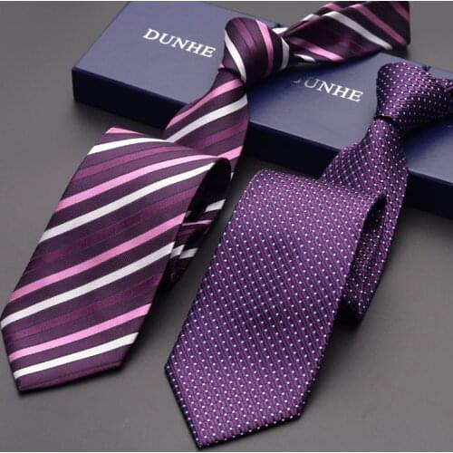 High Quality 2019 New Fashion Ties Men Business 8cm Purple Silk Tie Wedding Party Ties for men Designers Brand with Gift Box