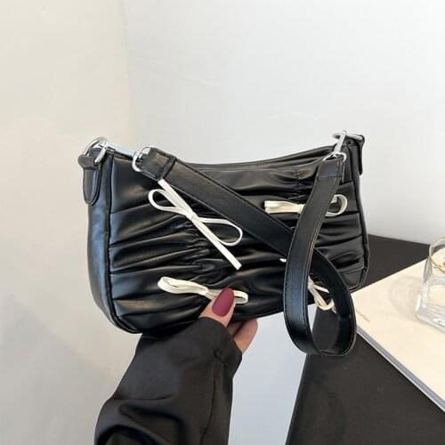 Wriufred Simple fold bow knot handbags hit color underarm bag casual one-shoulder messenger female bag for mobile phone shopping