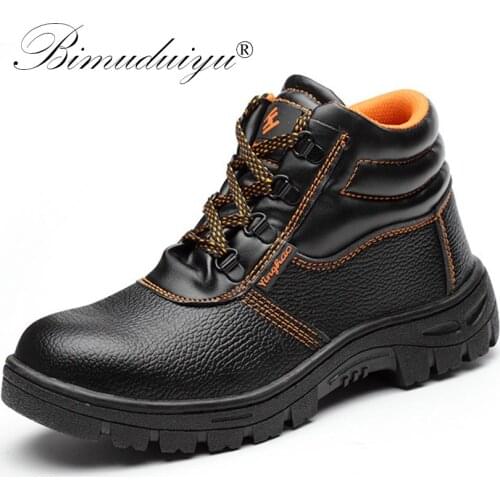 BIMUDUIYU Steel Toe Cap Protective Shoes With Steel Bag Head Anti-Puncture Waterproof Anti-Slip Site Safety Shoes Men Ankle Boot