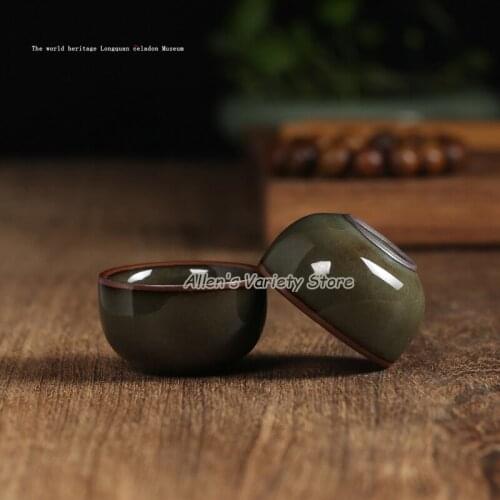 Iron Clay Body 50ml Geyao china Porcelain coffee cup Ge Kiln Chinese Longquan Celadon Bowl Celadon Crackle Teacup cups tea set