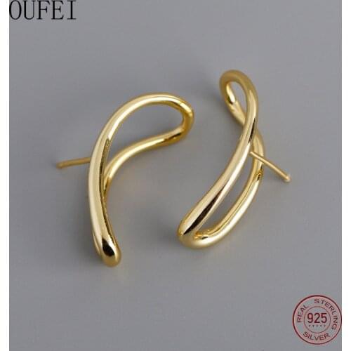 OUFEI Genuine 925 Sterling Silver Earrings For Women Lrregular Shape Stud Earrings Silver 925 Fashion Charm Earrings Jewelry