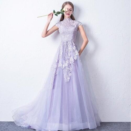 Lilla Evening Dresses 2019 new yearfairy sweet party Gowns for young lady lace flower illusion formal dress Robe De Soiree
