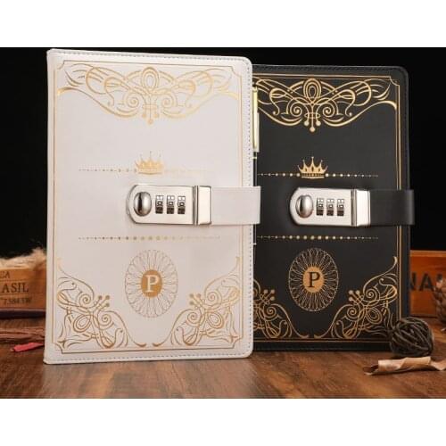 1PC Vintage Style PU Cover Diary Notebook Journal Notepad With Code Lock Vintage Secret Book European Luxury Lock Notebook