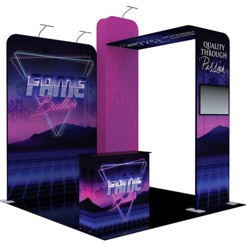 10ft custom protable trade show booth exhibit sets with counter LED lights TV bracket pop up display