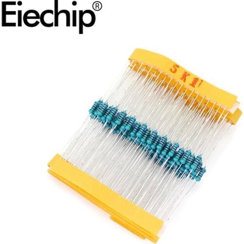 100pcs/lot 1/4W 1% Metal film resistor 0.25W resistance 5.1K ohm Throught Hole