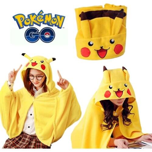150x70/170x90cm Plush Toys Pokemon Pikachu Cloak Blanket Air Conditioning Blanket Mantys Cape Kids Girls Gifts Shipping Free