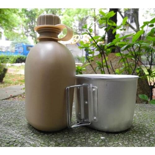 2016 Heavy Cover Army Water Bottle Aluminum Cooking Cup US 1L Military Canteen Camping Hiking Survival Kettle Outdoor Tableware