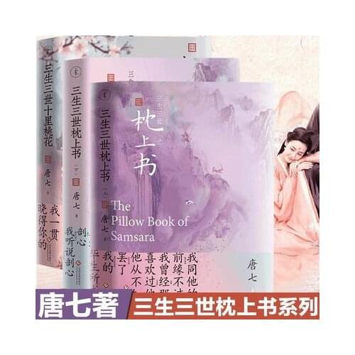 3 Books Chinese adult pop novels immortal hero love story The Sky Kingdom The pillow book of samsara book Sanshengsanshi Tang Qi
