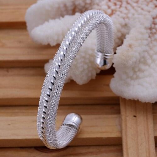 B021 fashion Silver color mesh bangles jewelry for women classic birthday gift good quality factory price wholesale