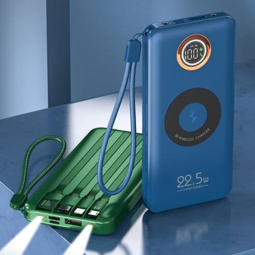 Qi Wireless Charger 20000mAh 22.5W Fast Charging Power Bank with Cable Portable Charger Powerbank For iPhone 12 X Samsung Xiaomi