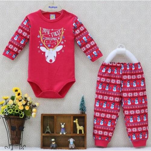 Little Q Baby One Piece Bodysuits and Long Pants Clothing set Christmas Newborn Clothes Boys 2 pcs/lot Spring autumn costume